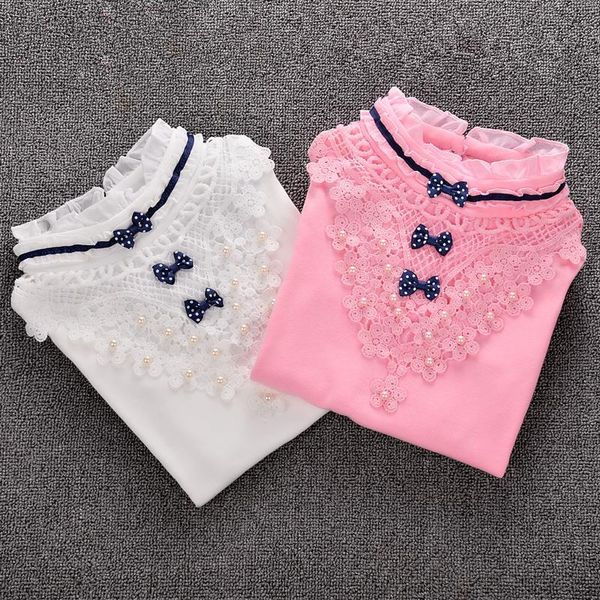 

baby girls lace blouse children clothing girls blouse autumn bow lace child shirt cotton long sleeve shirt kids clothes, White;black
