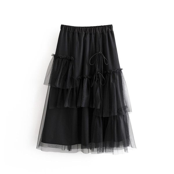

autumn 2019 new women's fashion irregular medium-long high-waist black mesh skirt slimming medium-long half-length skirt