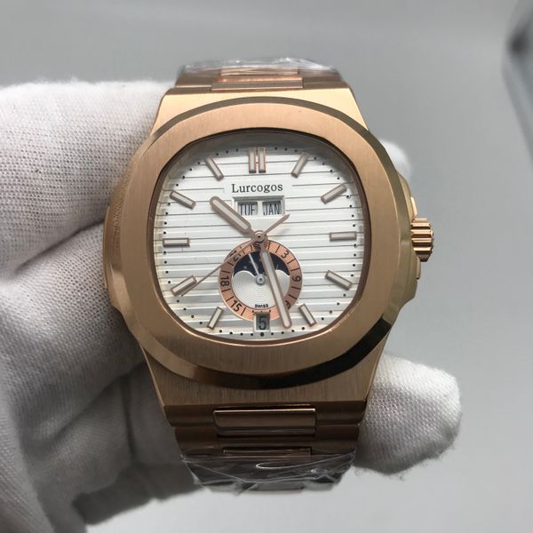 

luxury watch gold case white dial automatic mechanical watch all small dials works luminous hand watch nautilus high quality, Slivery;brown