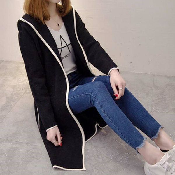 

2019 autumn and winter new loose large size hooded windbreaker jacket female korean version of the long section, Tan;black