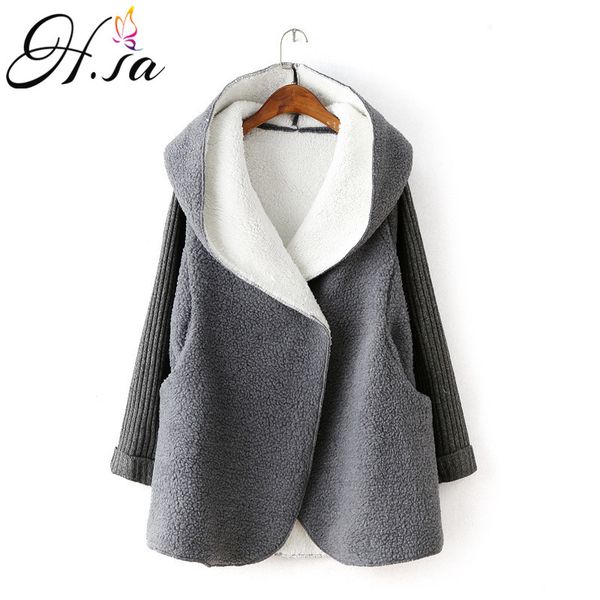 

h.sa 2018 women winter long jacket thick warm cashmere hooded cardigans sweater poncho knit coat cotton liner sweater jumpers, White