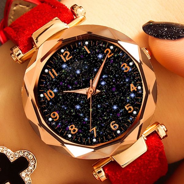 

casual romantic starry sky watches for women fashion leather band quartz wrist watch women watches ladies clock relogio feminino, Slivery;brown