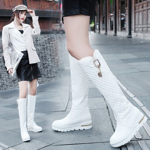 

2019 new women boots knee high boots square heels fashion round toe rubber sole woman leather shoes winter black