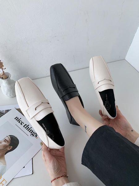 

small leather shoes female ins tide 2020 summer new british style fashion lazy one pedal wild casual single shoes, Black