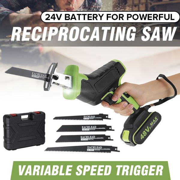 

new 24v cordless reciprocating saw +4 saw blades metal cutting wood tool portable woodworking cutters with 1/2 battery