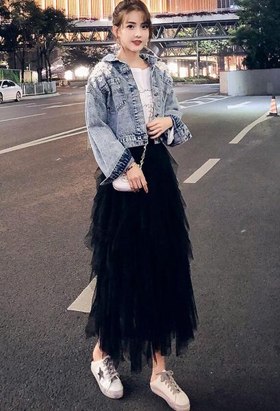 

woman spring and autumn europe and the united states new style trend boutique slim personality with casual denim jacket / 4444 s-xl, Black;brown