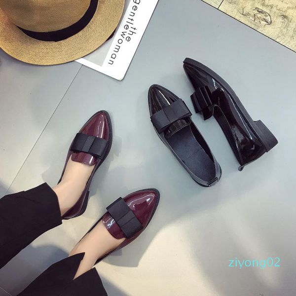 

elegant red pointed toe flat shoes women patent leather flats fashion slip on ladies shoes lady slip on ballet z02, Black