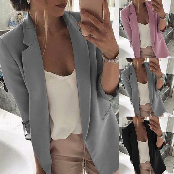 

2019 autumn women cardigan jackets open front blazer new slim fit casual modish ladies solid formal blazers coats 3xl, White;black