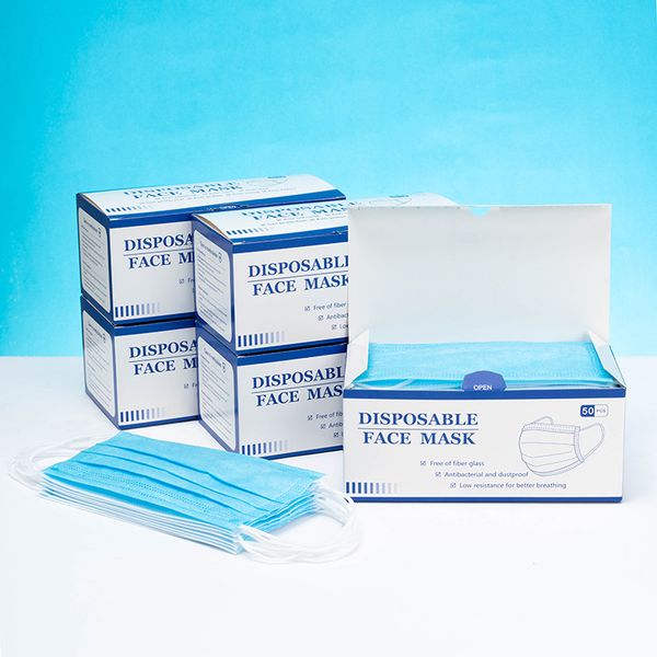 

in stockdisposable face masks with elastic ear loop 3 ply breathable and comfortable for blocking dust air pollution protection pack