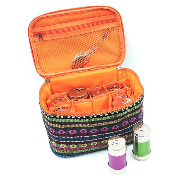 

mesh pocket condiment salt outdoor portable organizer jars fashion bbq camping seasoning kitchen storage picnic bag handbag