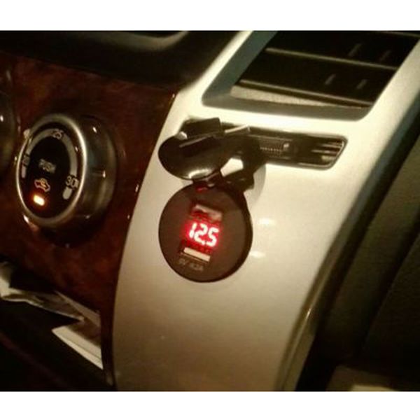 

car motorcycle boats 12-24v switching dual usb port phone charger red voltmeter + 60cm wire