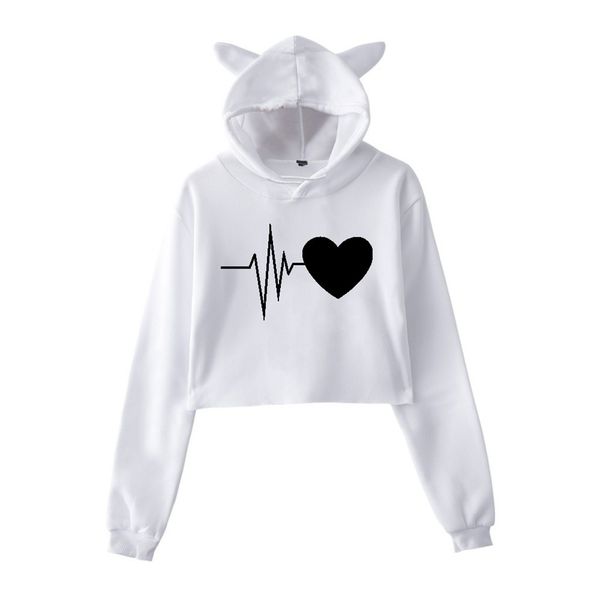 

women sweatshirt cat cap hoodies autumn winter casual cat print crop hoodies loose streetwear hooded pullovers sudadera mujer, Black