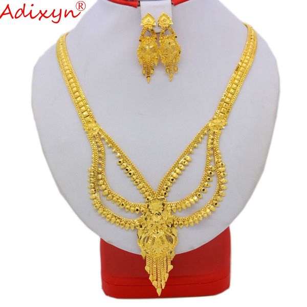 

adixyn india gold color/brass necklace/earrings jewelry set for women/girls african/ethiopian bridal gifts n09167, Slivery;golden
