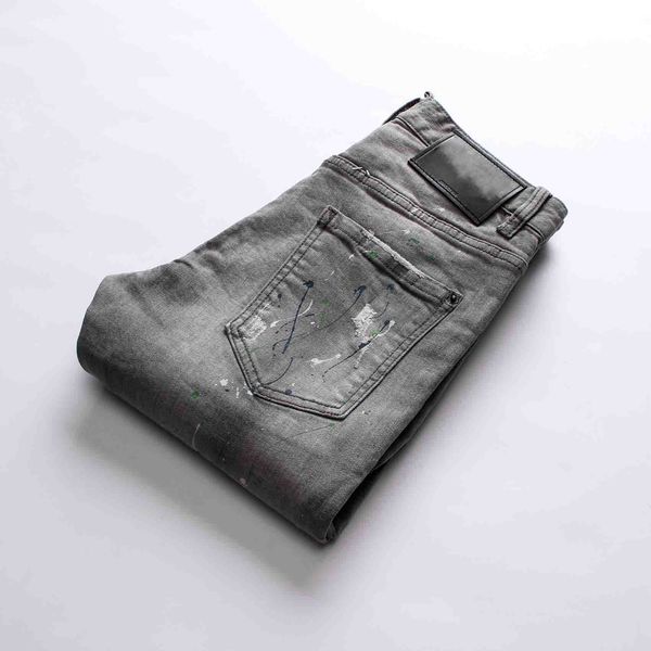 

d2 tide brand mens private custom jewelry luxury fashion high end designer jeans slim hole old graffiti casual mens jeans, Blue