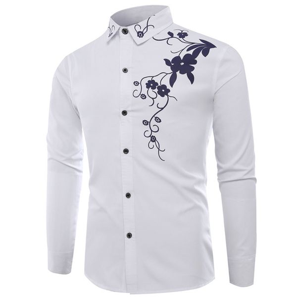 

zusigel white shirt mens casual shirt slim fit floral print long sleeve men turn-down collar autumn shirts, White;black