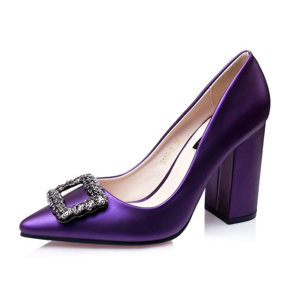 

high heels shoes women pumps patent leather spring single woman dress shoes spring 9.5cm thick heels pointed toe female pumps, Black