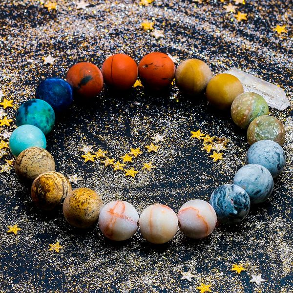 

universe space planets solar system natural stone beads bracelet bangle for women men gift chakra yoga bracelet jewelry, Black