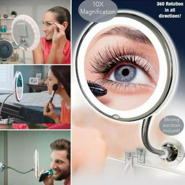 

flexible makeup mirrors 360 degree rotation gooseneck 10x magnifying led bathroom makeup shaving mirror toilet supplie
