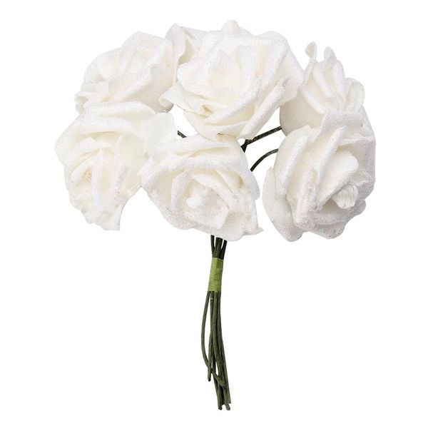 

7 foam rose artificial flower glitter bridal bouquet home wedding decoration white