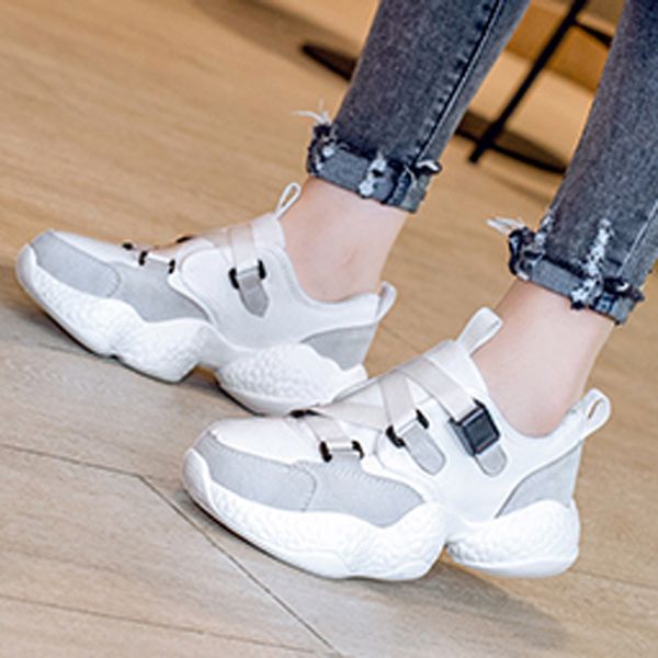 

2019 new women flat walking shoes platform sneakers cross-tied breathable round toe mixed colors creepers flats xwd7534, Black