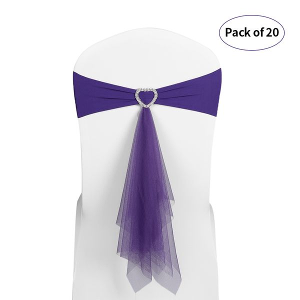 

20pcs wedding heart chair sashes elastic spandex organza chair sash covers wedding banquet supplies decorations
