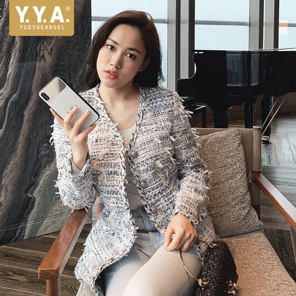 

luxury france style womens elegant tassel tweed coats long sleeve v-neck single breasted slim fit female jackets, Black;brown