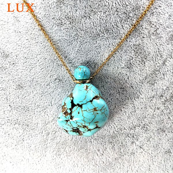 

vintage turquoises perfume bottle pendant necklace nature raw stone essential oil bottle aroma diffuser organic health, Silver