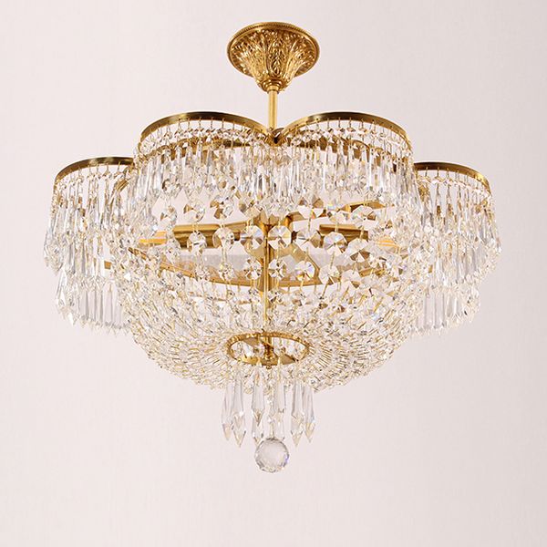 

led modern 100% brass crystal chandelier romantic luxurious french copper crystal chandeliers lights fixture bedroom home indoor lighting