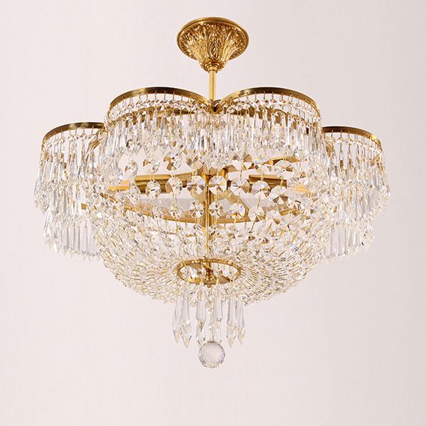 LED moderno 100% lustre de cristal de latão Romântico luxuoso francês Chandeliers Chandeliers Luzes de acessórios para casa iluminação interna