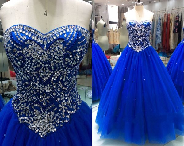 

fashion long royal blue quinceanera prom dresses a line princess designer tulle pearls crystal sweet 16 party dress vastidos de 15 anos char, Blue;red