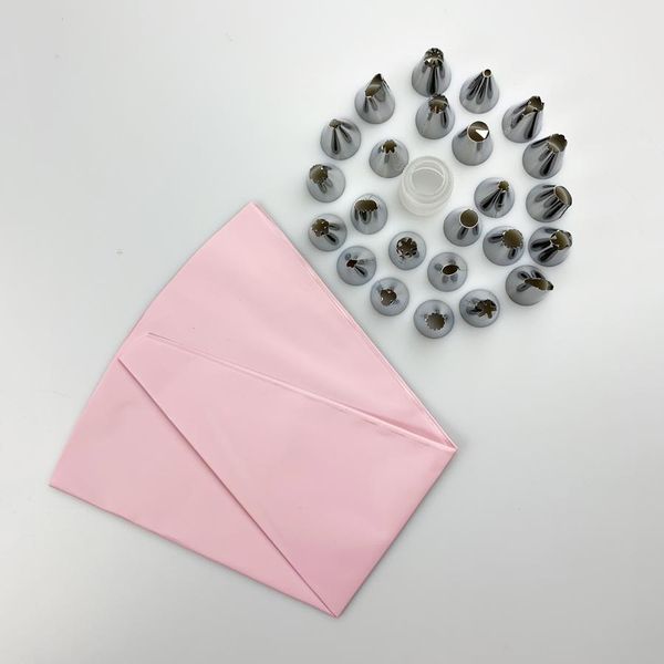 

26 pcs set silicone kitchen accessories icing piping cream pastry bag + 6 stainless steel nozzle set diy cake decorating tips set