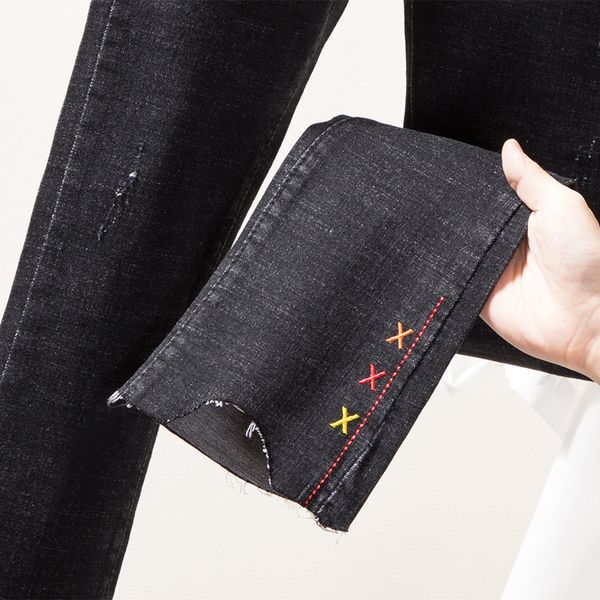 

4xl plus big size jeans panty women spring winter autumn 2019 feminina new elastic high waist black denim pants female f0358, Blue