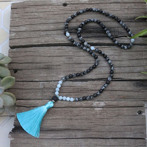 

8mm natural stone beads, snowflake obsidian, aquamarine, japamala sets,spiritual jewelry,meditation,inspirational,108 mala beads, Silver