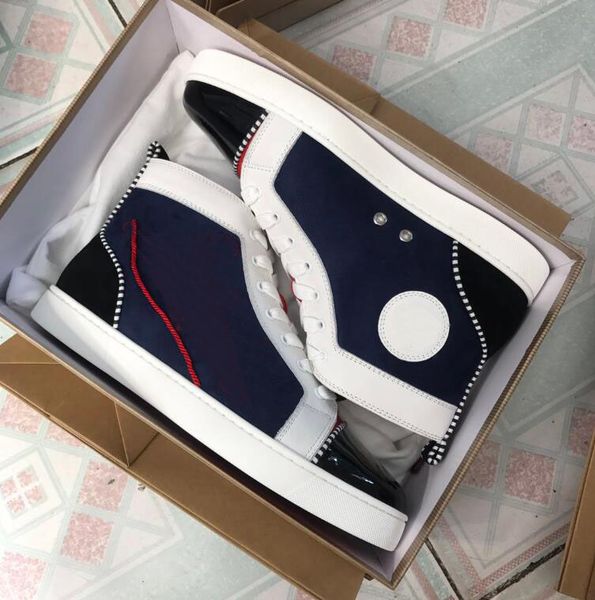 

red bottom sneaker designer studded flats shoes luxury ankle boots casual shoes high canvas leather trainers with box, Black