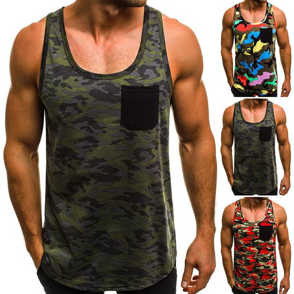 

2020 summer mens camouflage printed men tank men cool vest male fashion o-neck casual singlets millitary camo, White;black