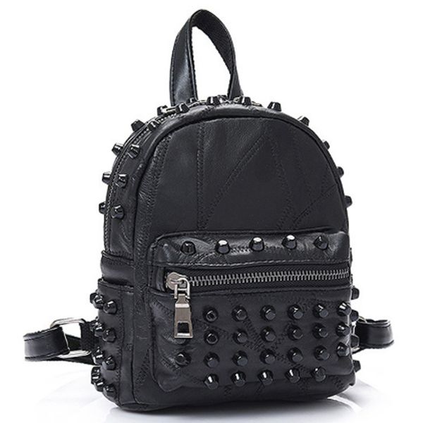 

women's leather rivet backpack mini punk style backpack stitching