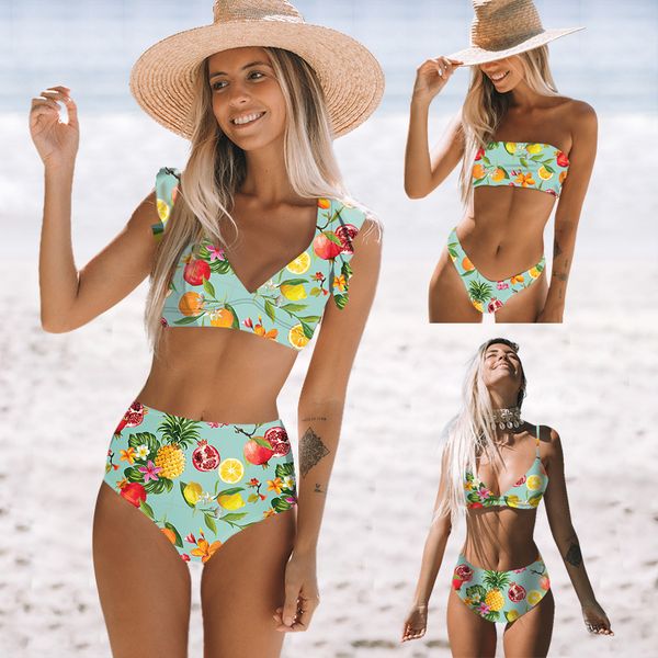 

новые фрукты печати tube top бикини set sexy высокой талией купальники женщины сплошной купальник пляжная купальники лето купальники biquini