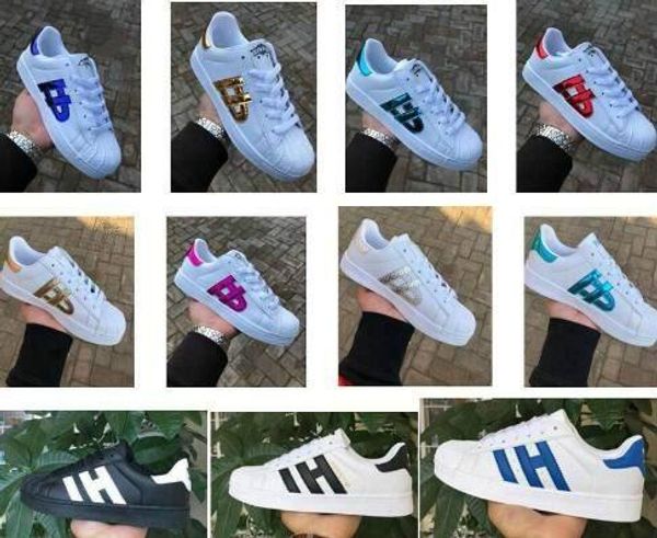 

men women flat bottom plate direct selling business colors superstar shoes leather flat casual shoes couple shoes big46, Black