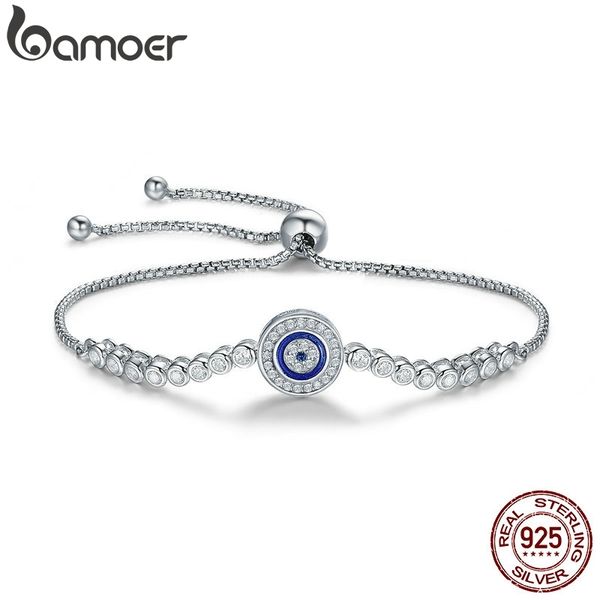 

bamoer authentic 925 sterling silver blue eye tennis bracelet for women adjustable chain bracelet sterling silver jewelry scb033, Golden;silver