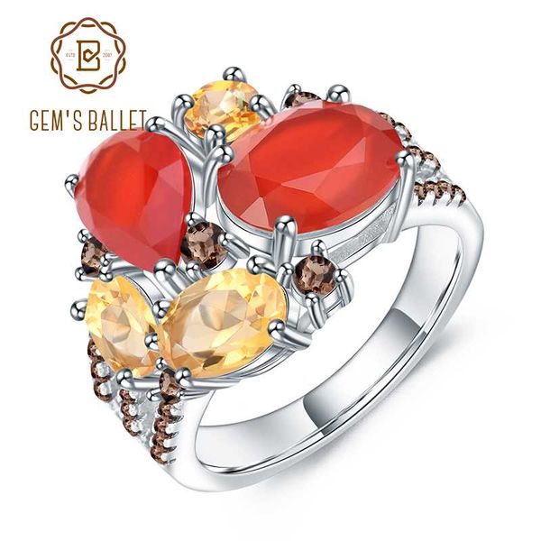 

gem's ballet natural red agate citrine rings fine jewelry 925 sterling silver gemstone vintage ring for women bijoux, Golden;silver