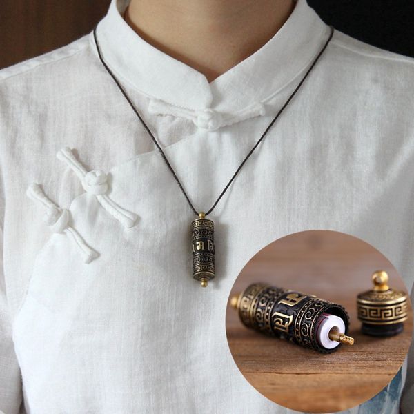 

tibet buddhism surangama mantra rotatable pendants necklace sanskrit amulet prayer wheel men women fine copper storage case jewelry, Silver