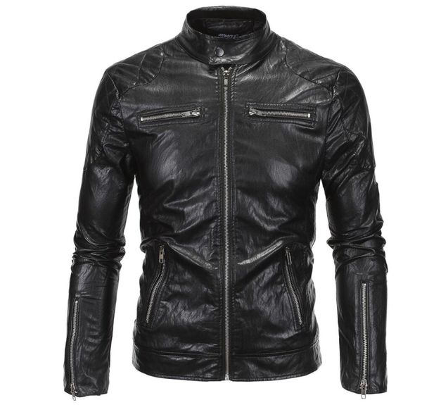 

mens leather jacket slim england motorcycle leather coat men jackets clothes personalized jaqueta de couro stage street fashion, Black
