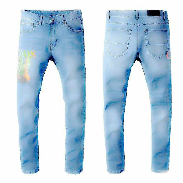 

mens amiri jeans модные мужские дизайнерские джинсы с узкими джинсами, синие эластичные брюки arn38, тонкие брюки, высокое качество новый, Blue