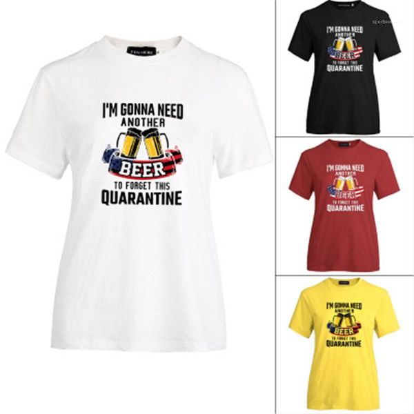 

beer t-shirt women fashion letter printing short sleeve loose tshirt summer famale casual round neck tees american independence day, White