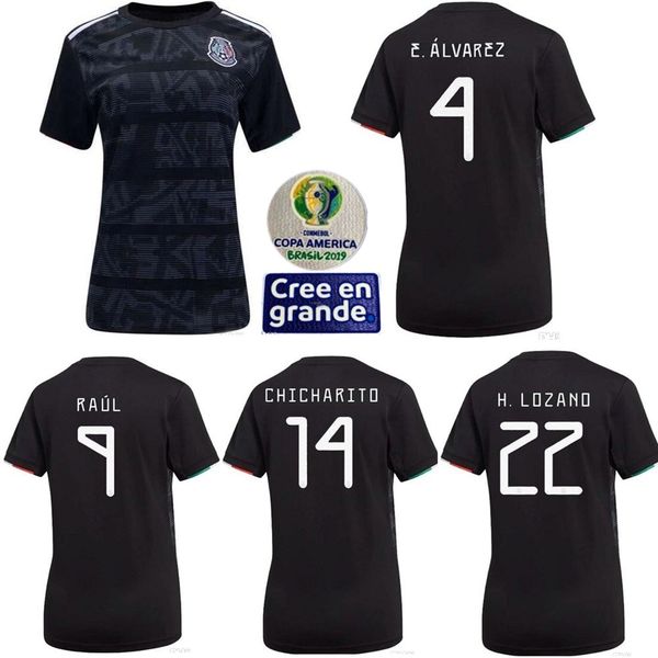 

2019 copa americ mexico women home black soccer jerseys girl 19 20 copa america chicharito camisetas de futbol lozano vela raul shirts, Black;yellow