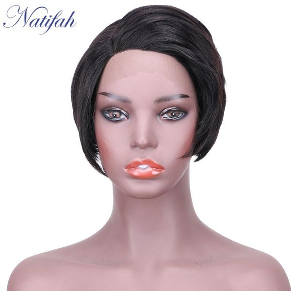 

natifah black straight natural hair wigs cospaly wig 8inch short hair side part for african american