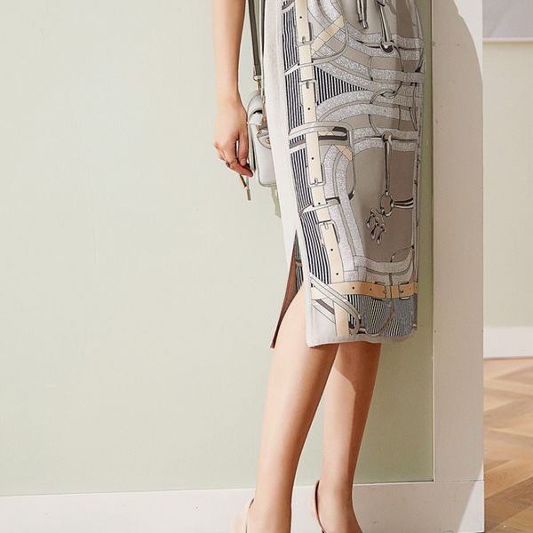 

новый пояс набивного шелка женщины юбки s высокой талия юбка шелковой середина юбка, Black