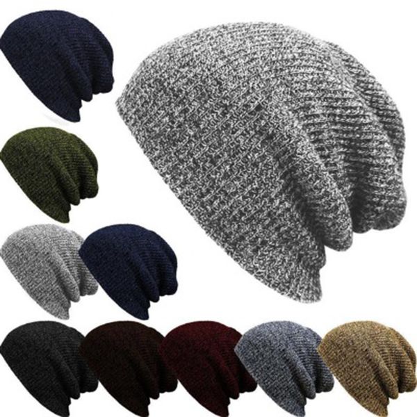 

winter outdoor warm skiing hat men and women mixed color soft cap striped headgear acrylic slouchy knitted hat, Black