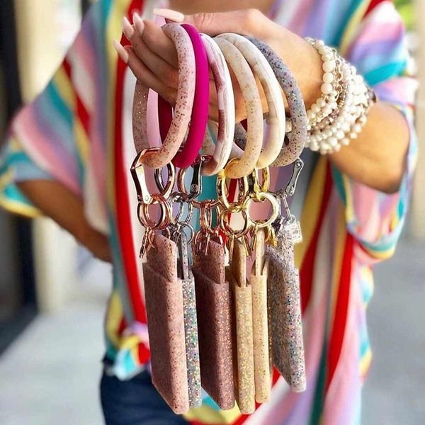 

new arrive big hoop bangles keychain for women men handemade exaggerated leather keyring personality women statement accessories, Black