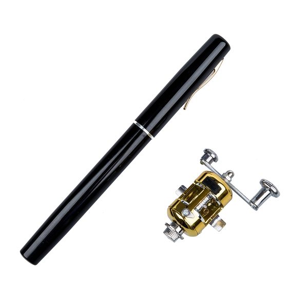 

black mini pocket aluminum alloy pen fishing rod pole / reel